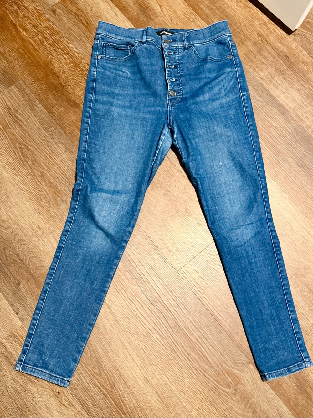 Express Skinny Button-Fly Jeans - Blue